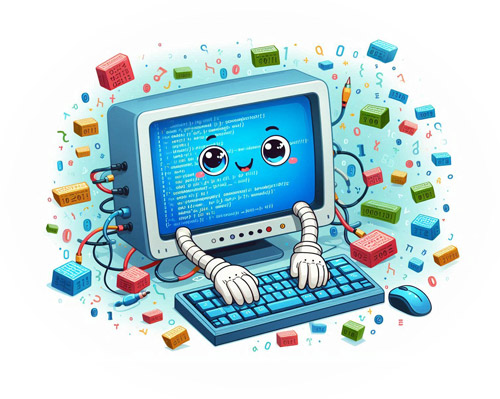 Illustration: Roboter arbeitet am Computer