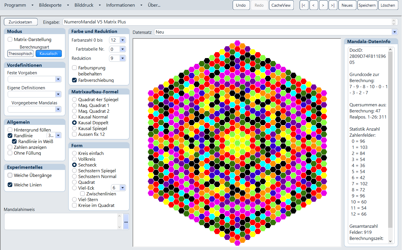 Mandala-Software, Matrix-Software, Zahlemmatrix, Mandala Programm Hauptansicht